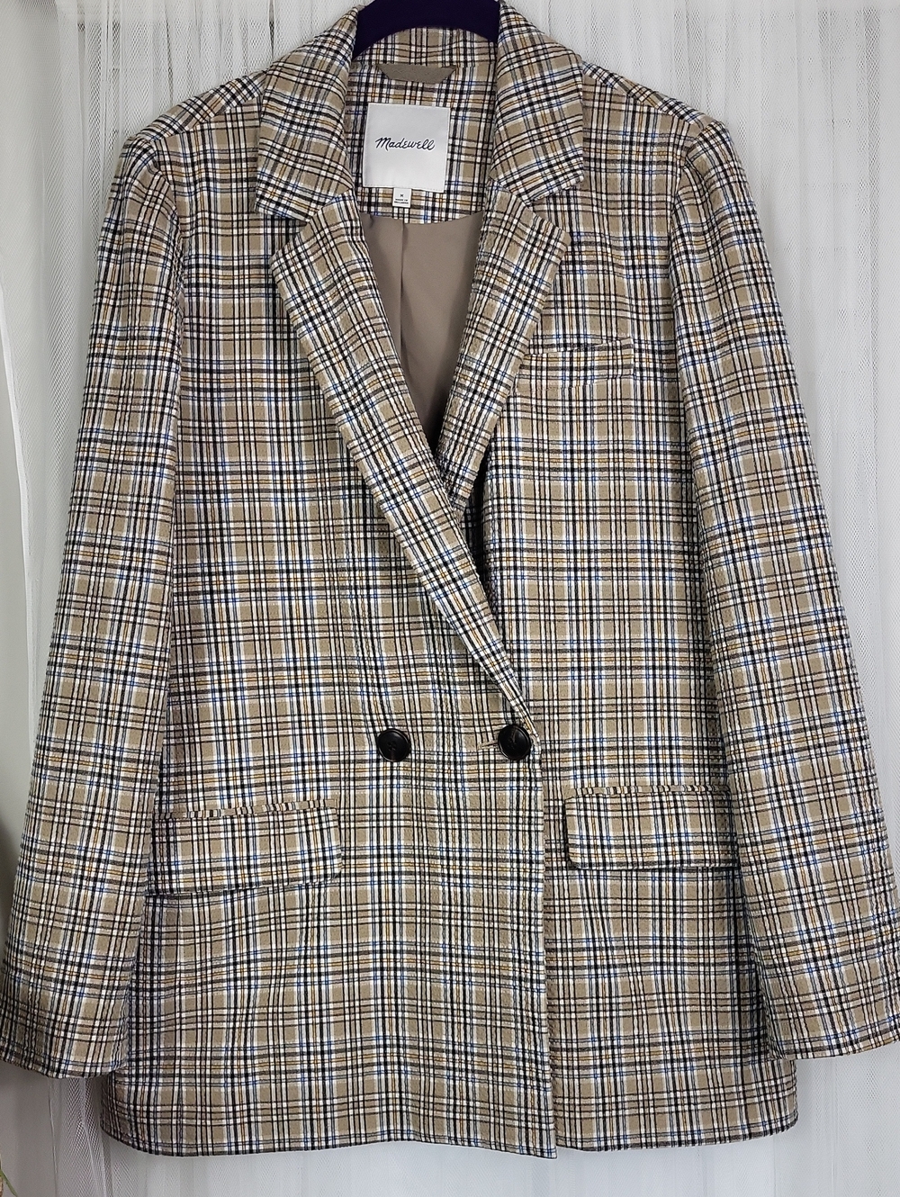 Madewell Caldwell Double Breasted Blazer Plaid Jacket. Size M